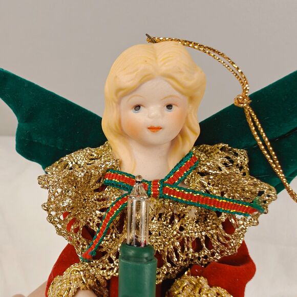 Vintage Christmas Angel Light-Up Candle Ornament Red Green Gold - Picture 4 of 8